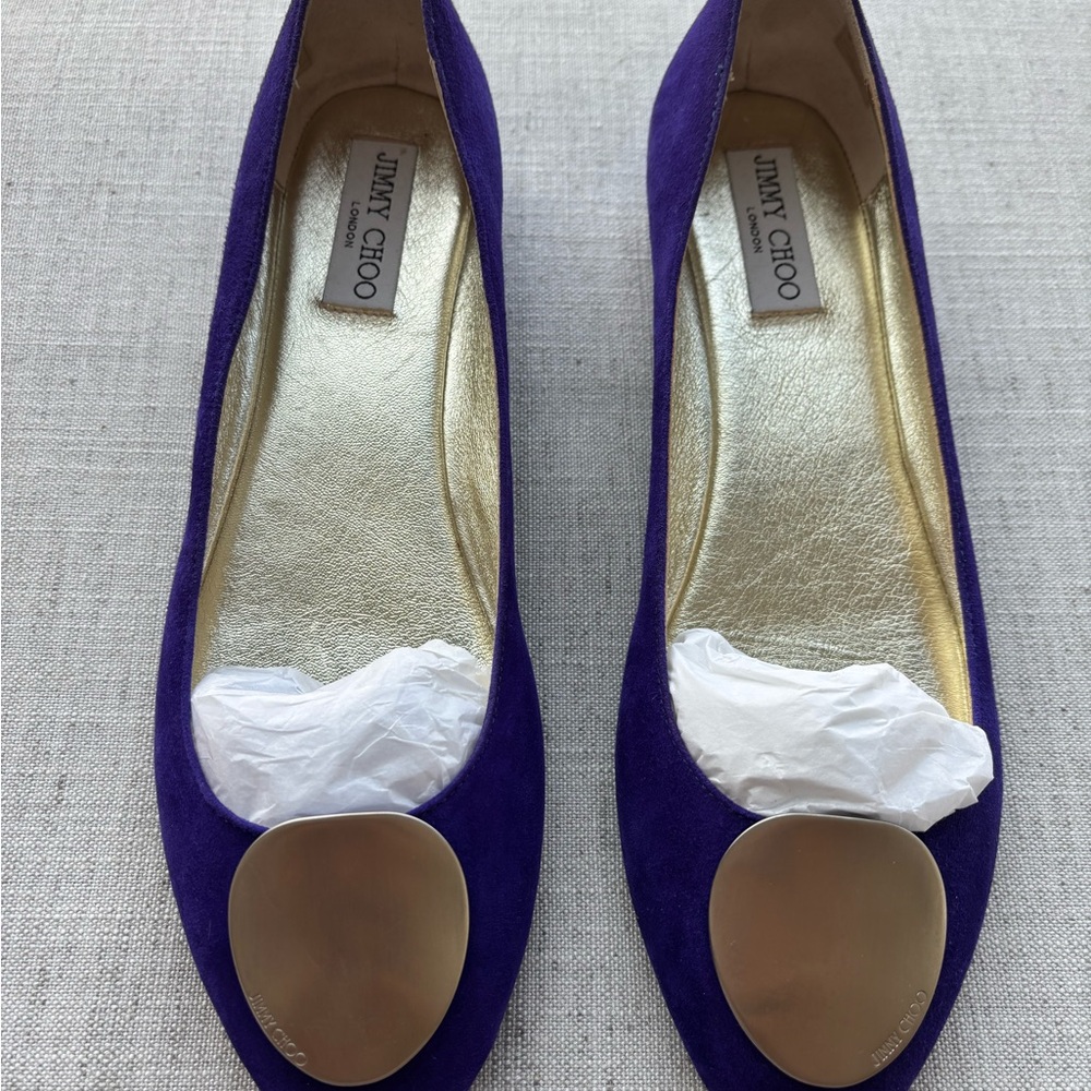 Jimmy Choo - Wray Sue Ballet Flats - Violet Suede Flats with Gold Accents 40.5 - Picture 2 of 10
